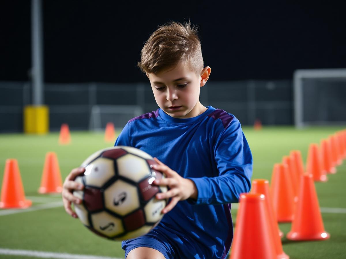 Coaching football enfant 7-10 ans Cannes — dribble entre les plots